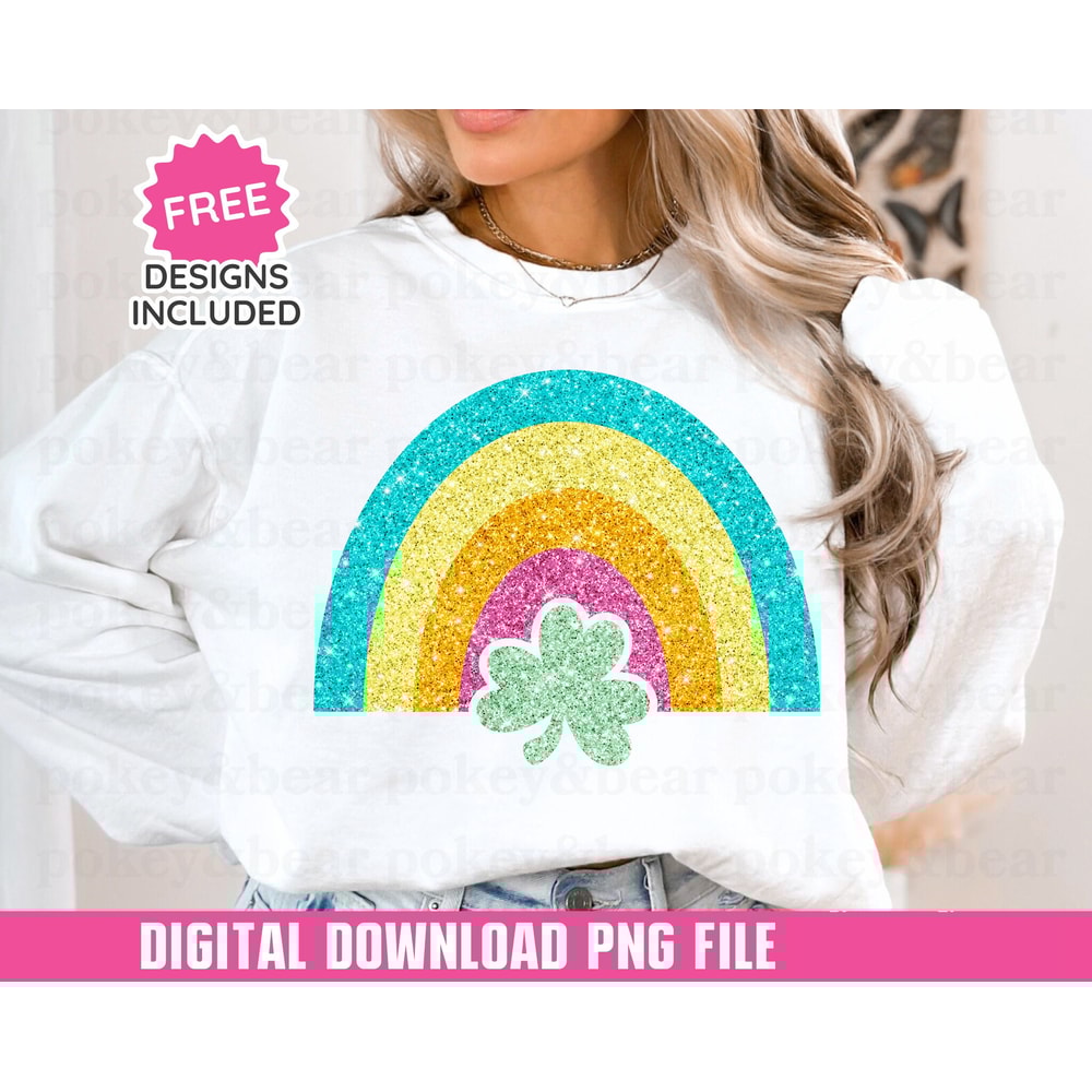 Rainbow Shamrock Png Sublimation Design Faux Glitter St Patrick's Day Png Saint Patrick's Shirt Png Clover Png St Patty's Day Png Download.jpg