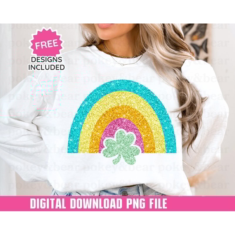 Rainbow Shamrock Png Sublimation Design Faux Glitter St Patrick's Day Png Saint Patrick's Shirt Png Clover Png St Patty's Day Png Download.jpg