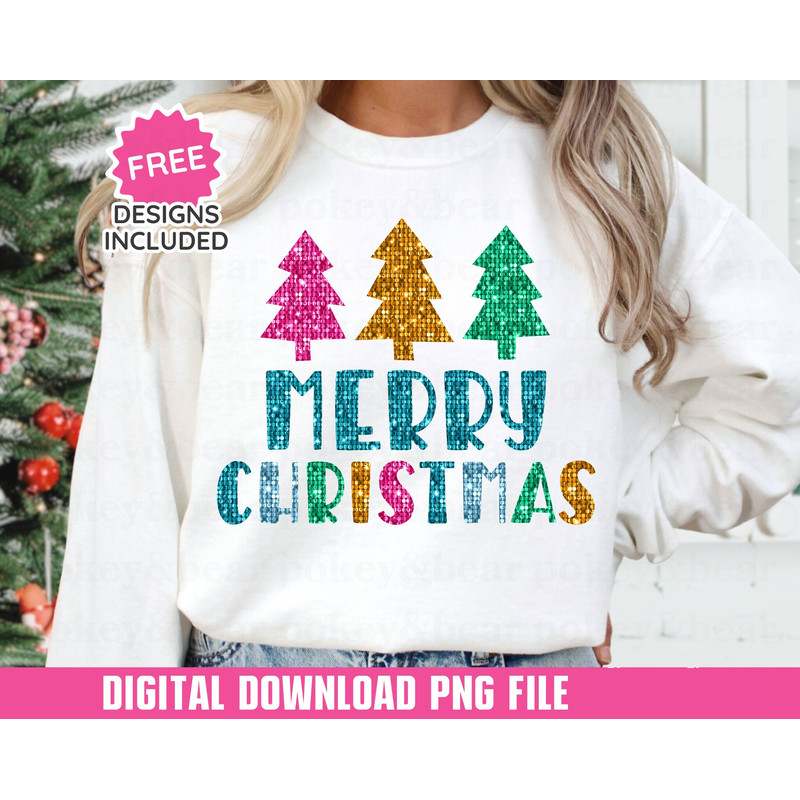 Sequin Merry Christmas Png Sublimation Design Glitter Christmas Png for Shirts Sparkly Christmas Tree Png Faux Sequin Png File Download.jpg