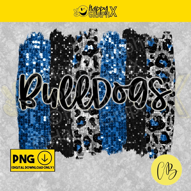 Blue Sequin Bulldogs Png, Glitter Leopard Brush Strokes Tshirt Design, School Spirit, Sublimation Design, DTG, DTF, Digital Download ONLY.jpg