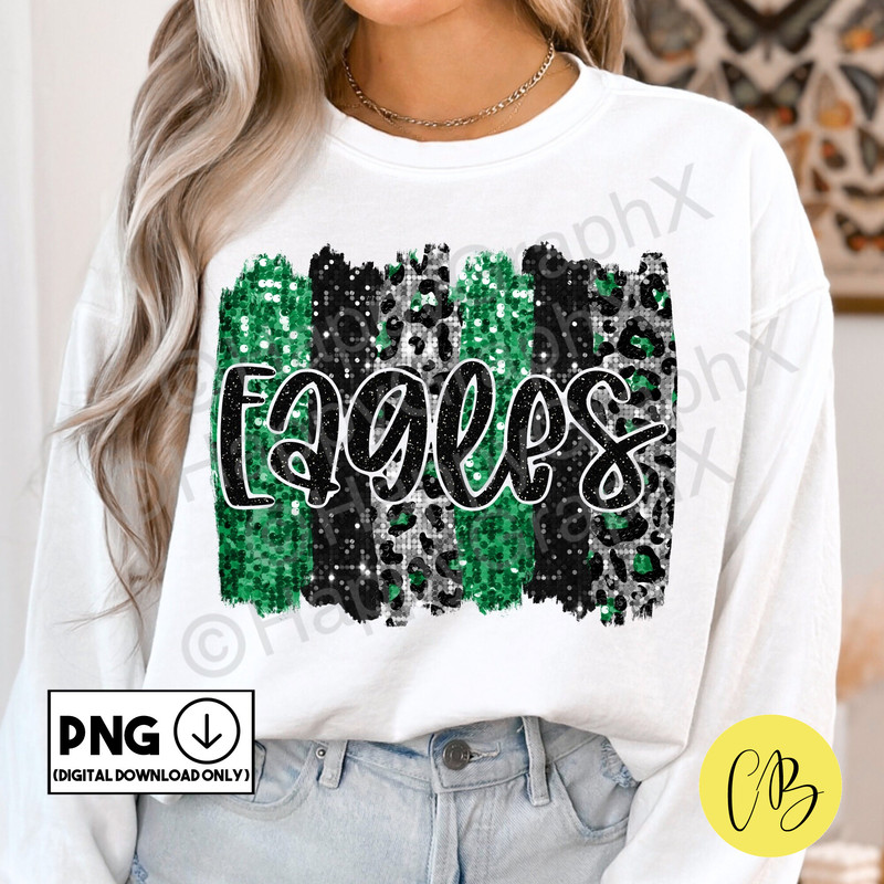 Eagles Green Png, Leopard Glitter Brush Strokes Tshirt Design, School Spirit, Sublimation Design, DTG, DTF, Digital Download ONLY.jpg
