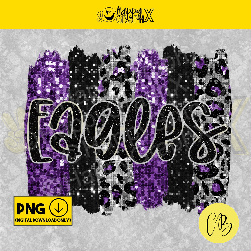 Eagles Purple Png Glitter Brush Strokes Tshirt Design, School Team Spirit, Sparkly Sequin Sublimation, DTG, DTF, Digital Download ONLY.jpg
