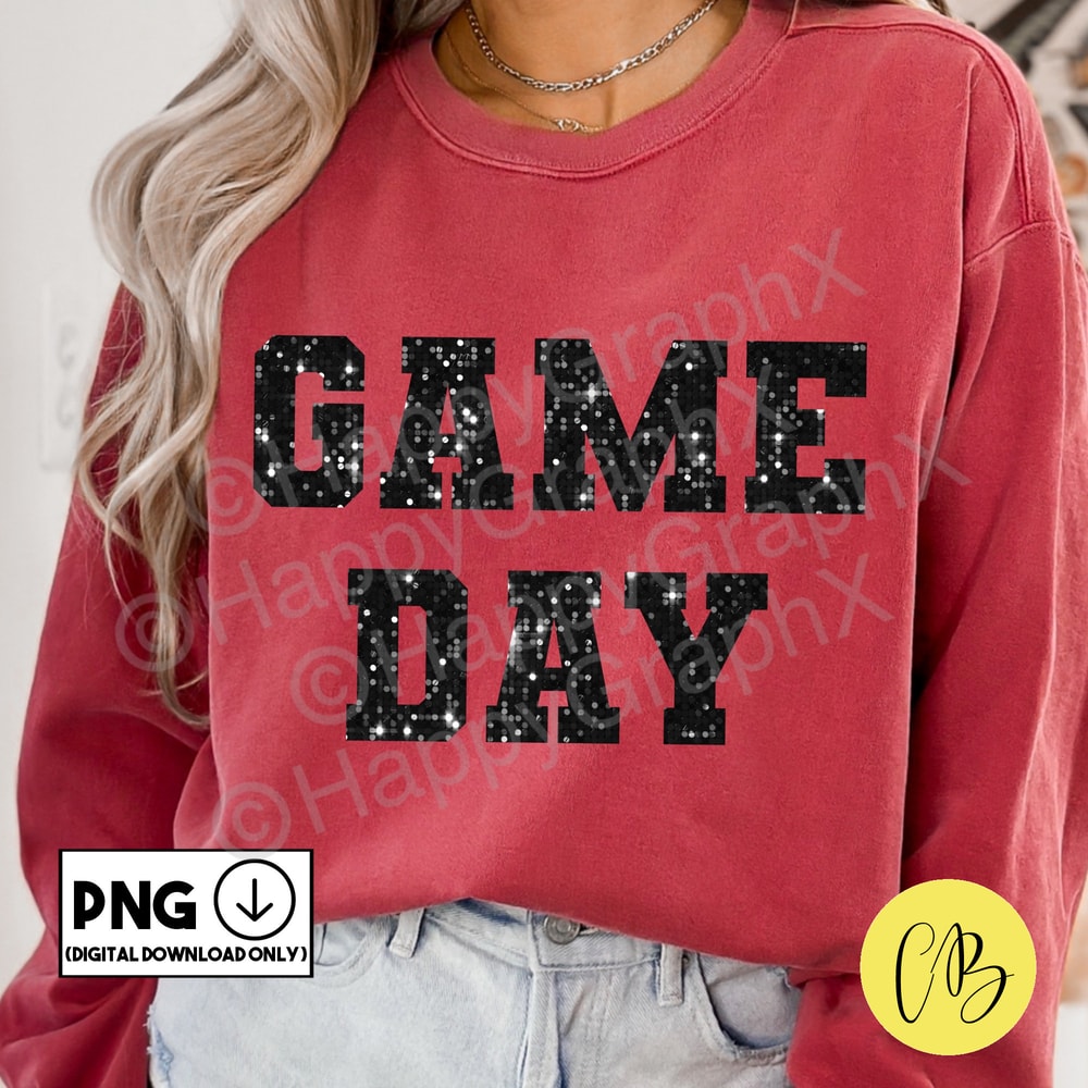 Game Day Faux Sequin Png Sparkly Game Day png Faux Glitter Tshirt Design, School Spirit, Sublimation Design, DTG, DTF, Digital Download ONLY.jpg