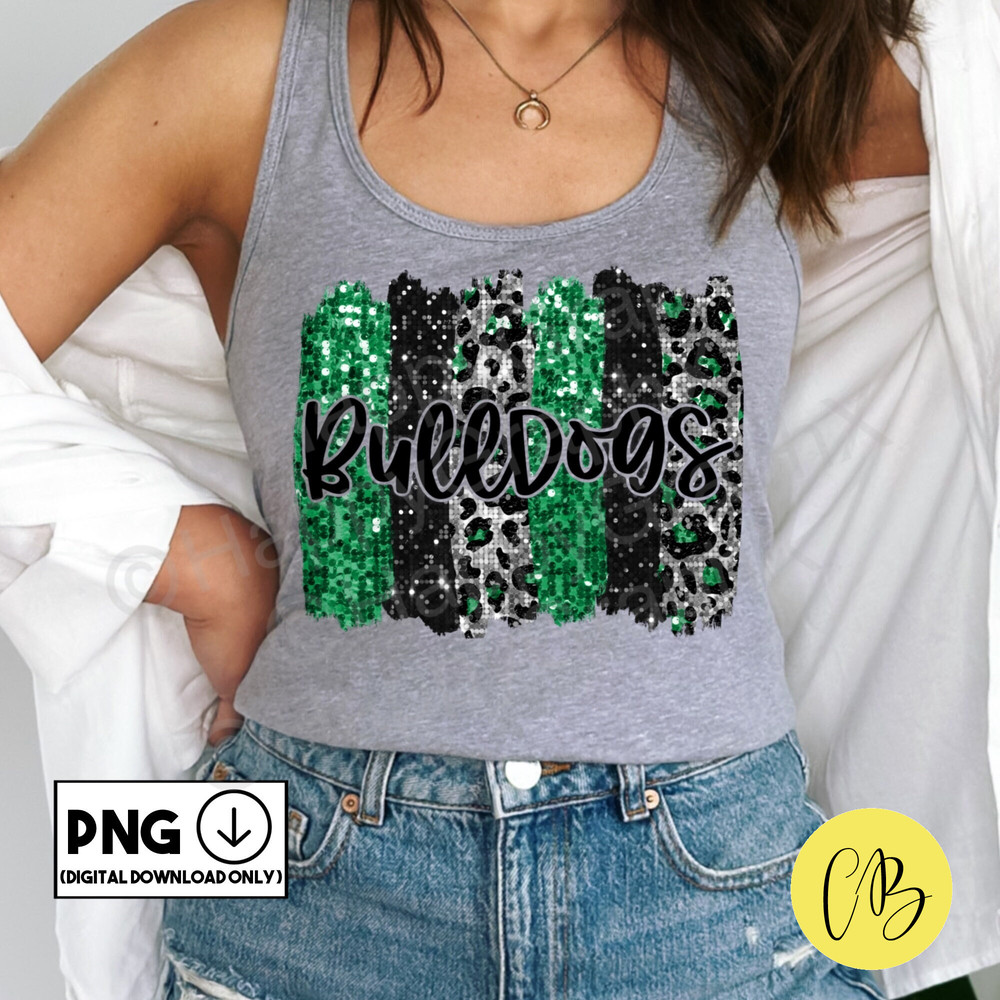 Green Glitter Bulldogs Png, Sparkly Leopard Brush Strokes Tshirt Design, School Spirit, Sublimation Design, DTG, DTF, Digital Download ONLY.jpg