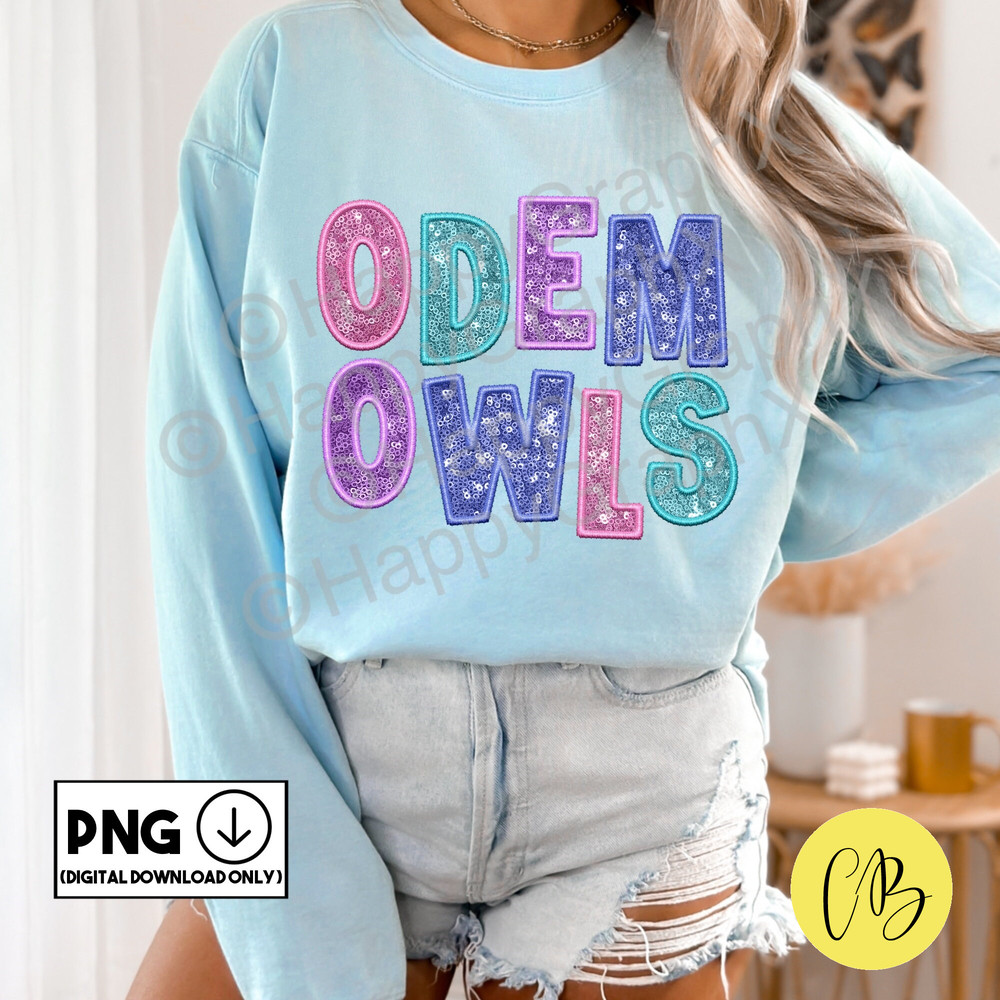 Sparkly Odem Faux Sequin Png, Faux Owls Embroidery Patch, Tshirt Design, School Spirit, Sublimation Design, DTG, DTF, Digital Download ONLY.jpg