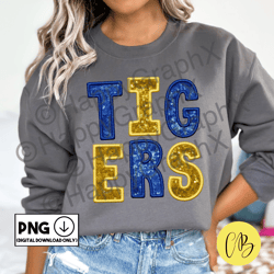 sparkly tigers faux sequin png, faux embroidery patch, tshirt design, school spirit, sublimation design,