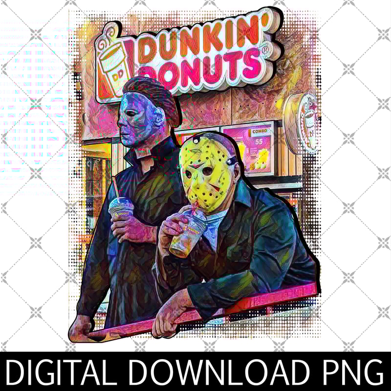 Jason and Micheal Dunkin D0nuts Png, Halloween Png, Horror Movie Png, Horror Night Png, Halloween Movie Png.jpg