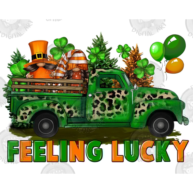 Feeling lucky with gnomes on truck png sublimation design download, St. Patricks Day png, Irish Day png, sublimate designs download.jpg