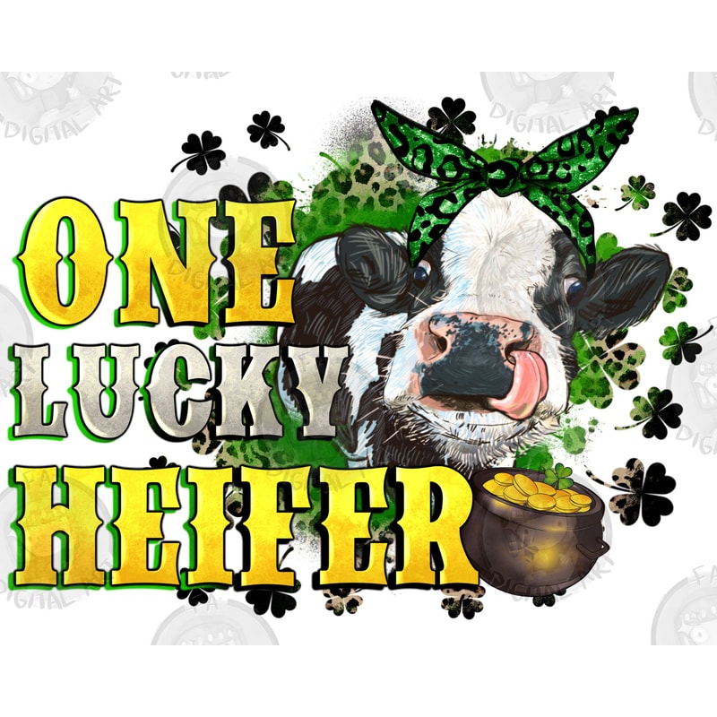 One lucky Heifer png sublimation design download, St. Patrick's Day png, Irish Day png, St. Patrick's animal png, sublimate designs download.jpg