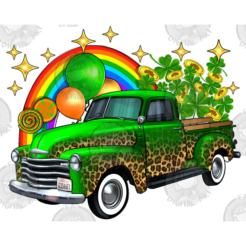 St Patricks Shamrock Gold Rainbow Balloon Candy Truck Png Sublimation Design, St. Patricks Truck Png, Shamrock And Gold Truck Png Download.jpg