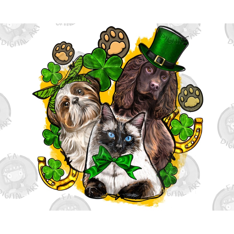 St. Patrick's Day pets png sublimation design download, St. Patricks Day png, Irish Day png, lucky animals png, sublimate designs download.jpg