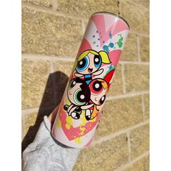 powerpuff girls metal 20oz tumbler | hot cold drinks | travel cup bottle | birthday valentines | 90s girl power cartoon