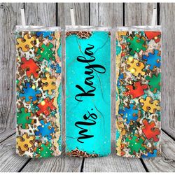 20 or 30oz skinny tumbler, autism, autism awareness, puzzle, personalization, sublimation, skinny, straight, lid with st
