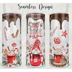 20 or 30oz skinny tumbler, candy cane, tumbler, christmas, funny, sublimation, hot chocolate, gnome, holiday, holidays,