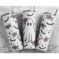 20oz or 30oz skinny tumbler | ghost | halloween | bats | skinny | spooky | spooky season | flowers | white |  cute