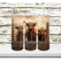 tumbler highland cow trio fence stainless steel double walled   20oz skinny 30oz skinny boho floral flowers family match