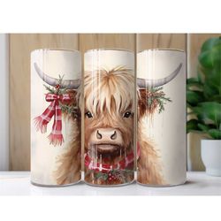 highland cow christmas tumbler, tumbler cup, 20oz stainless steel cup with metal straw, gift for her, christmas gift
