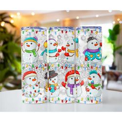 cute snowman tumbler, tumbler cup, 20oz stainless steel cup with metal straw, lid, and straw cleaner, coffee mug