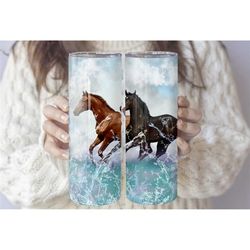 horse tumbler, tumbler cup, 20oz stainless steel cup with metal straw, lid, and straw cleaner, coffee mug