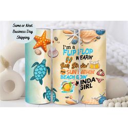 i'm a flip flop wearin' tumbler, tumbler cup, 20oz stainless steel cup with metal straw, lid, and straw cleaner, coffee