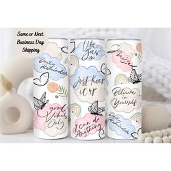 inspirational tumbler, tumbler cup, 20oz stainless steel cup with metal straw, lid, and straw cleaner, coffee mug