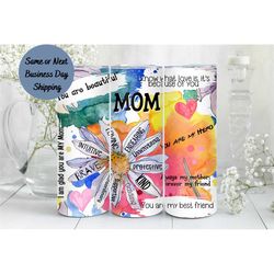 mom inspirational tumbler, mother's day gift, tumbler cup, 20oz stainless steel cup with metal straw, lid, and straw cle