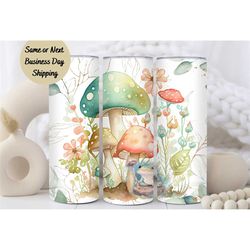cute mushroom tumbler, tumbler cup, 20oz stainless steel cup with metal straw, lid, and straw cleaner, coffee mug