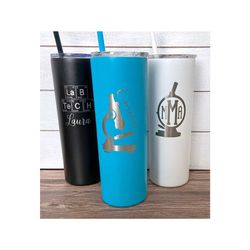 personalized lab tech tumbler, lab tech gift, laboratory technician gift, microscope, med tech, medical lab, lab tech mu