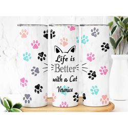 cat mom gifts personalized, cat mom tumbler, fur mama, life is better with cats, gift for pet owner, cat lover gift, cat