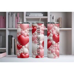 Personalized Hearts, Valentine 20oz Skinny Tumbler, Water bottle, Lid and straw included, Hot and cold drinks,Stainless