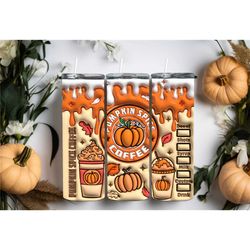 fall pumpkin spice coffee latte cup inflated halloween tumbler,fall vibes frosting drip travel mug,birthday skinny tumbl