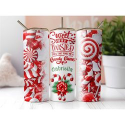 personalized name tumbler, sweet but twisted candy cane tumbler, christmas 20oz tumbler, christmas gift for her, tumbler