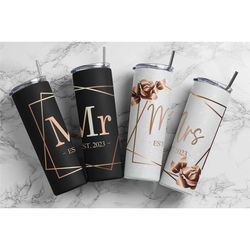 mr & mrs personalised tumbler with straw, wedding tumblers, bride and groom tumblers, his hers cups, wedding gift , insu