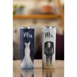 mr & mrs personalised tumbler with straw, wedding tumblers, bride and groom tumblers, his hers cups, custom wedding gift