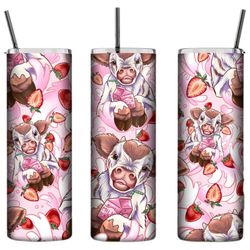 personalised tumbler- strawberry milk cows 20oz tall skinny tumbler, personalised gift, customisable drink bottle, cute
