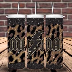 mom life- skinny tumbler-cheetah print-mama-faux glitter