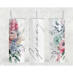 personalised pastel floral tumbler drinkware, tumbler with straw, reusable drinkware, unique gift