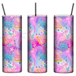 personalised tumbler- coloured axolotls, 20oz tall skinny tumbler, personalised gifts, drink bottle tumbler, pastel rain