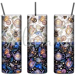 personalised tumbler-  bees & teas 20oz tall skinny tumbler, personalised gift, customisable drink bottle, bees teapots