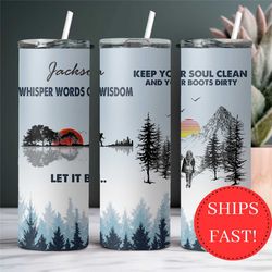 personalized camping tumbler the beatles song lyrics let it be, whisper words of wisdom, custom camping gift, beatles lo