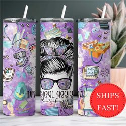 medical assistant tumbler messy bun gift for nurse, ma nurse tumbler, ma nurse appreciation gift, nurse to go cup, nurse