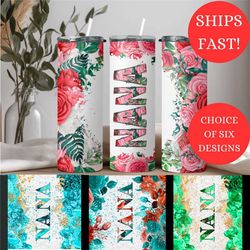 floral nana tumbler for grandma gift for mother's day, gift from grandkids for nana, nana travel mug, nana to go cup, na
