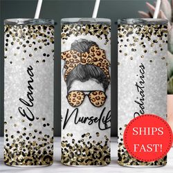 personalized nurse life cheetah glitter tumbler with name appreciation gift for nurse, nurse tumbler, nurse to go cup, n