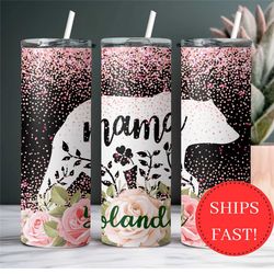 personalized mama bear tumbler for mom on mother's day, floral mom tumbler, glitter mom tumbler, gift from children, cus