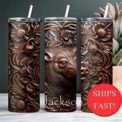 3d wood look boar hunter tumbler for men gift for dad, insulated wood look boar tumbler, boar hunting cup, boar hunter g
