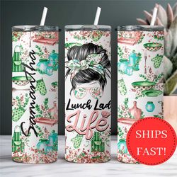 personalized school lunch lady gift, messy bun lunch lady tumbler, lunch lady appreciation gift, cafeteria lady gift, lu