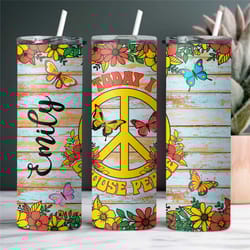 personalized i choose peace sign tumbler with name, retro peace sign tumbler, custom peace love tumbler with peace sign