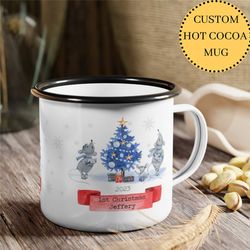 1st christmas child's hot chocolate mug with name, child's enamel holiday mug, child's cocoa mug, custom name mug for ki