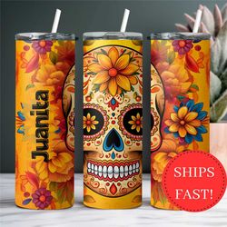 personalized sugar skull tumbler, hispanic heritage, day of the dead tumbler, sugar skull cup, latino tumbler, hispanic