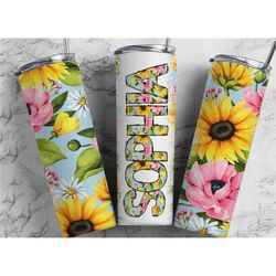 sunflower 20-ounce skinny tumbler - personalized summer tumbler - bright and colorful personalized travel cup